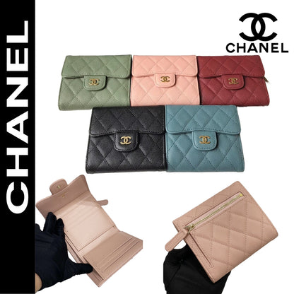 【シャネル】大人気コンパクト ♪マトラッセ♪三つ折り財布 キャビアスキン5色