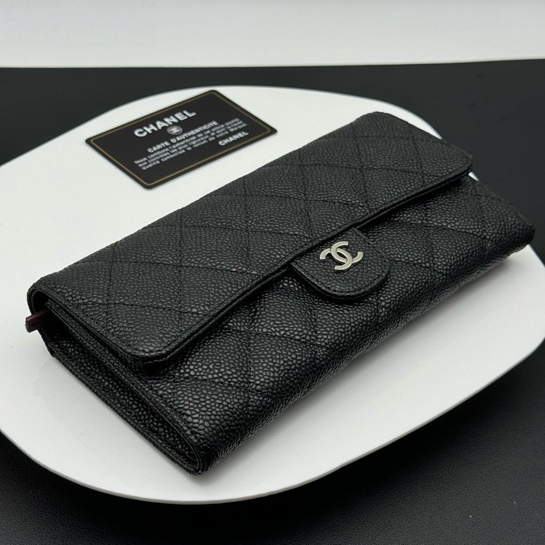 【シャネル】長財布 キャビアスキン ロングウォレット ！ブラック